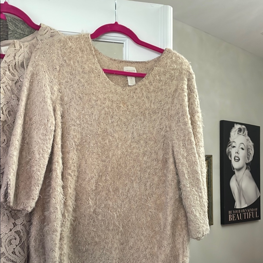 Chico's peach Crew Neck Sweater with Textured Knit